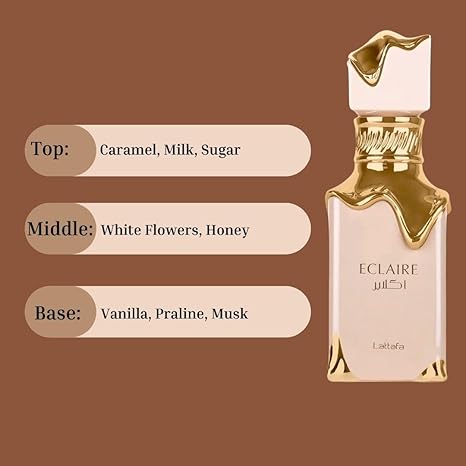 Lattafa Eclaire - Vanilla, Caramel, Sweet, Floral - Eau de Parfum Long-Lasting Fragrance for Women, 3.40 Ounce / 100 ml